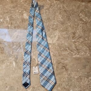 Burberry Light Blue Plaid Silk Tie
